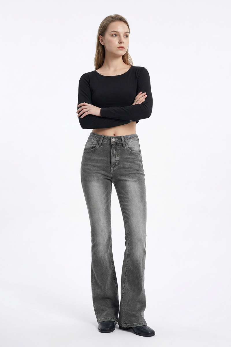 Women's Wash High Waist Stretch Slim Fit Flare Jeans