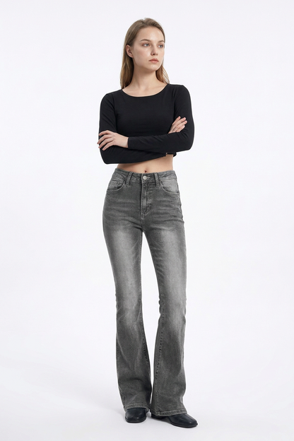 Women's Wash High Waist Stretch Slim Fit Flare Jeans