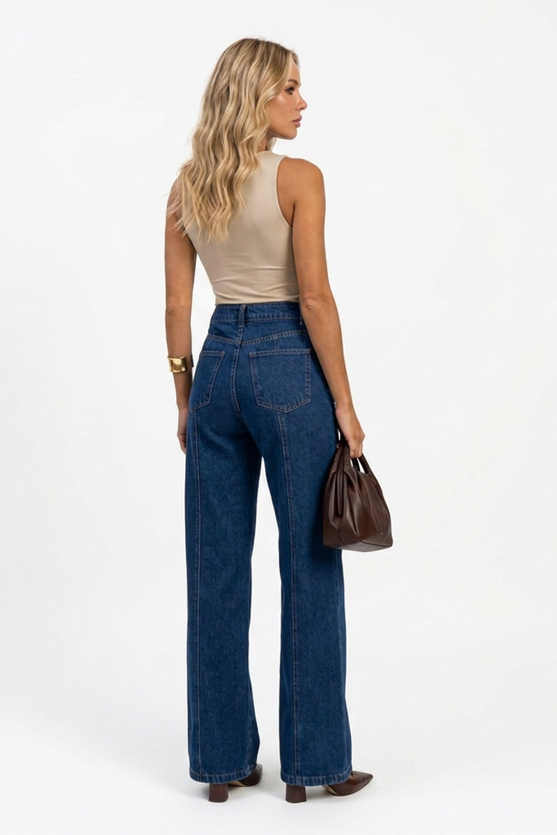 Women's High Waist Relaxed Stretch  Wide Leg Jeans