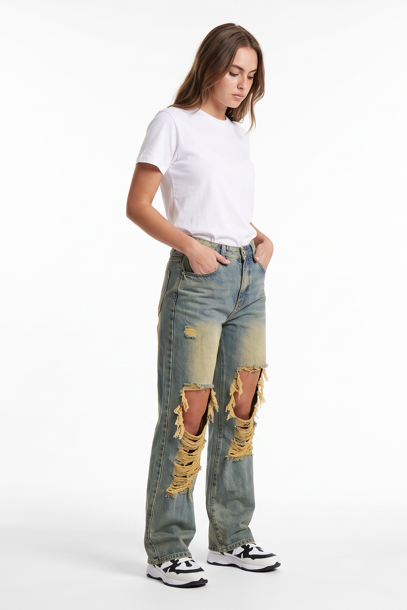 Women's High Waist Wide Leg Ripped Wide Leg Jeans