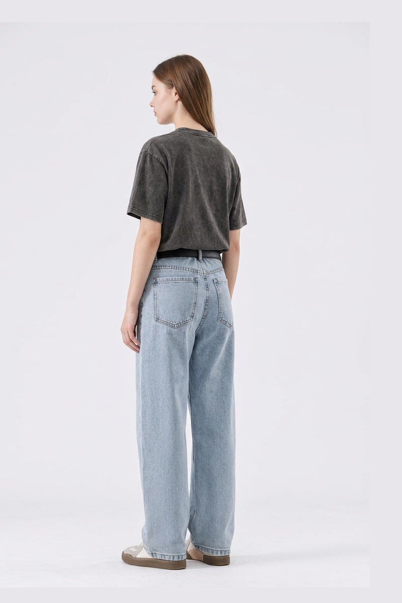 Women's Classic Bleach Wash High Waist Straight Leg Jeans