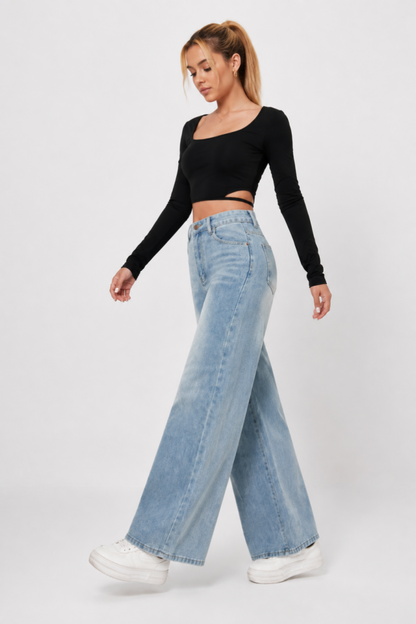 Women's Light Wash Baggy High Waist Wide Leg Jeans