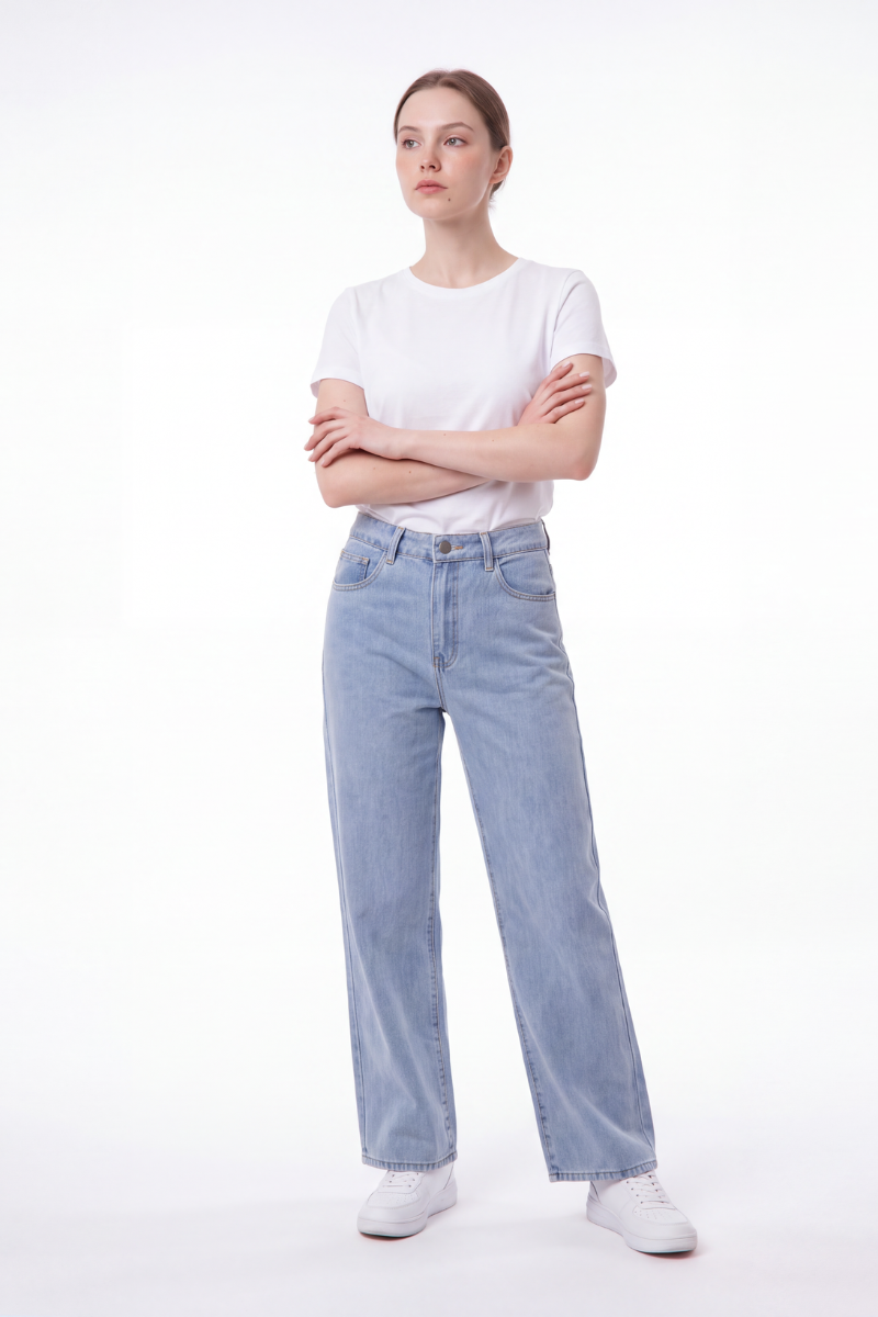 Women's Straight Leg Jeans with Pink Bow Embroidery