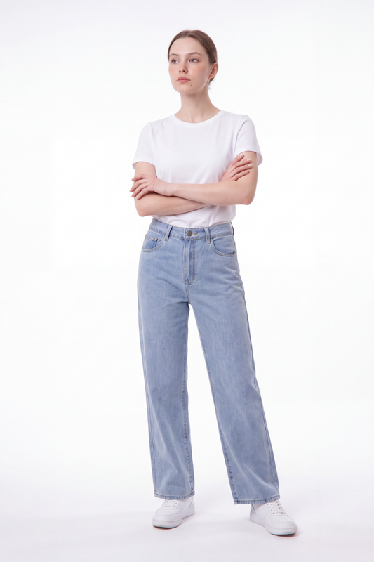 Women's Straight Leg Jeans with Pink Bow Embroidery