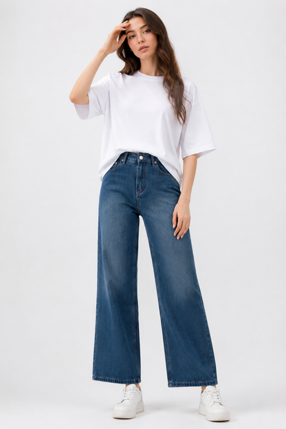 Women's High Waist Non-Stretch Wide Leg Jeans