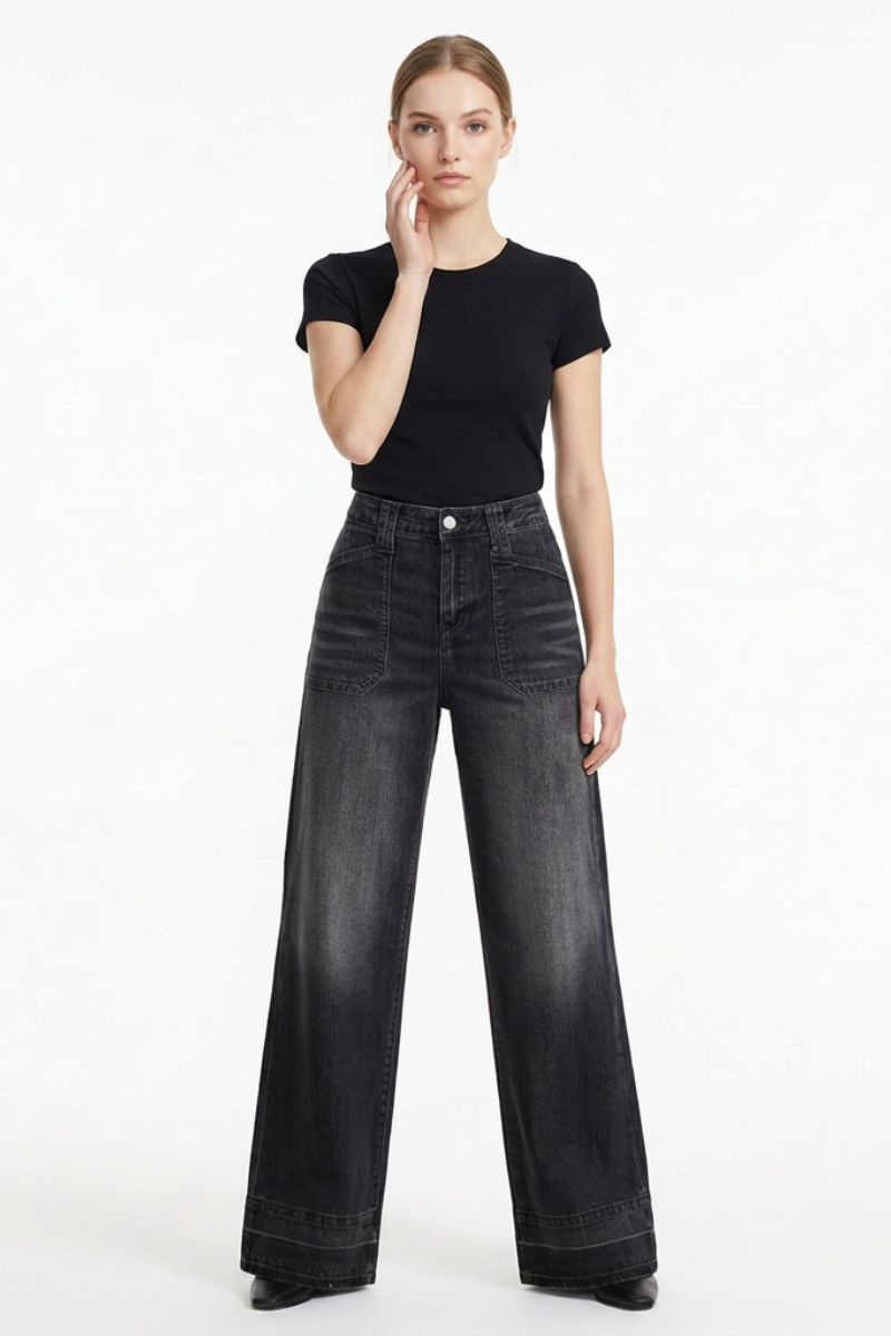 Women's Vintage Wash High Waist Wide Leg Jeans