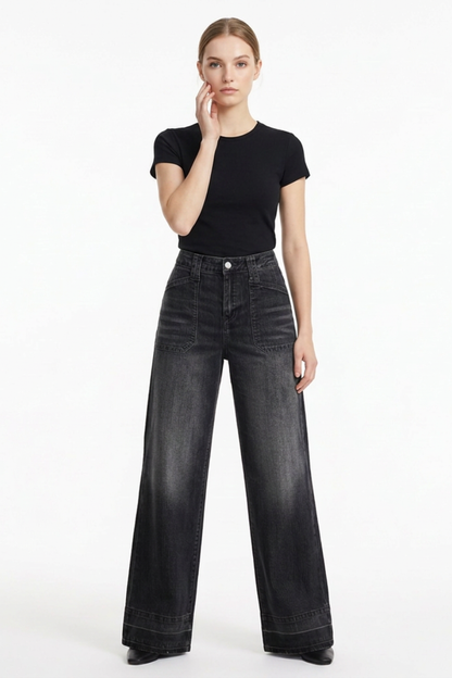 Women's Vintage Wash High Waist Wide Leg Jeans