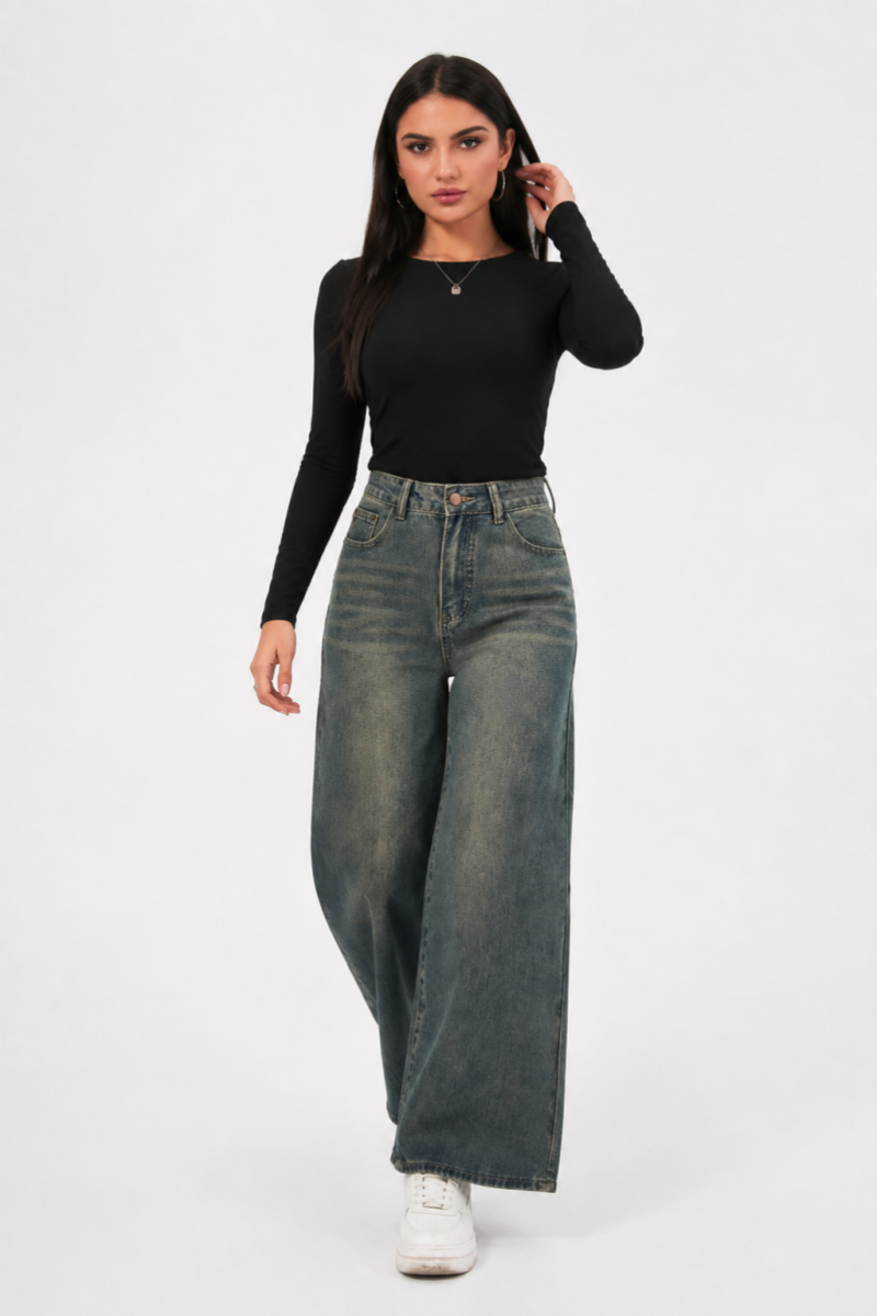 Women's vintage high-waisted loose wide-leg jeans
