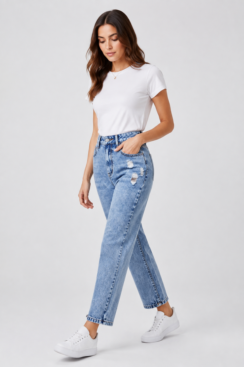 Women's vintage ripped ankle-length slim-fit jeans