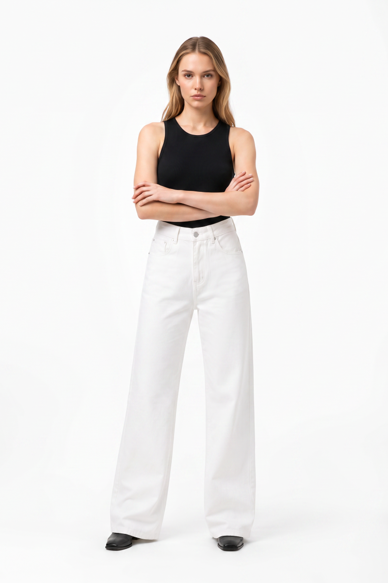 Women's Pure White High Waist Wide Leg Jeans