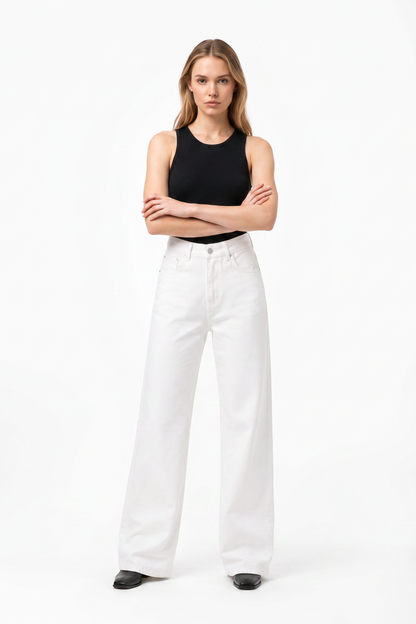 Women's Pure White High Waist Wide Leg Jeans