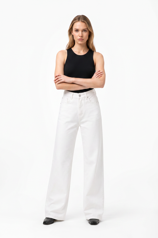 Women's Pure White High Waist Wide Leg Jeans