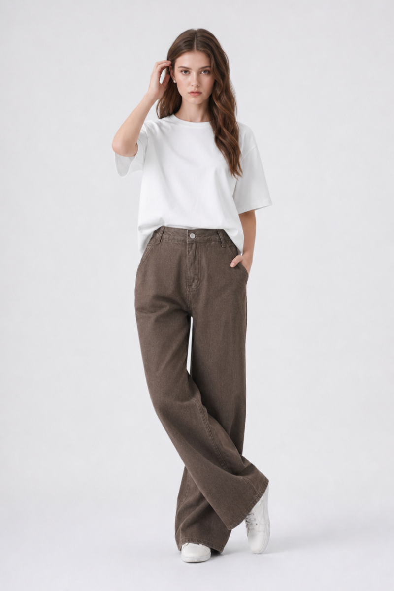 Women's High Waist Non-Stretch Wide Leg Jeans