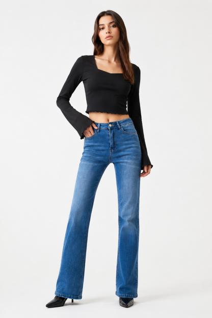 Women's blue stretch straight-leg jeans