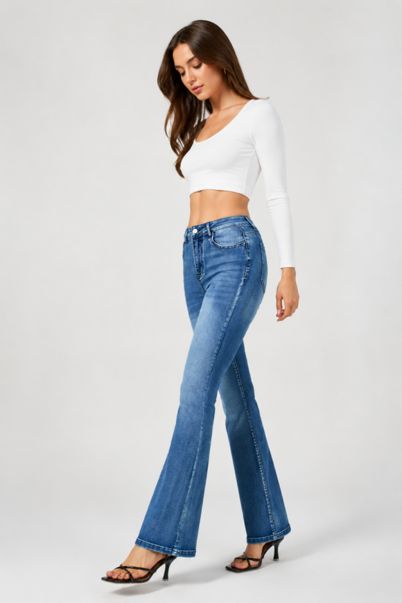 Women's High Waist Stretch Slim Flare Jeans