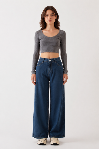 Women's High Waist Relaxed Straight Wide Leg Jeans