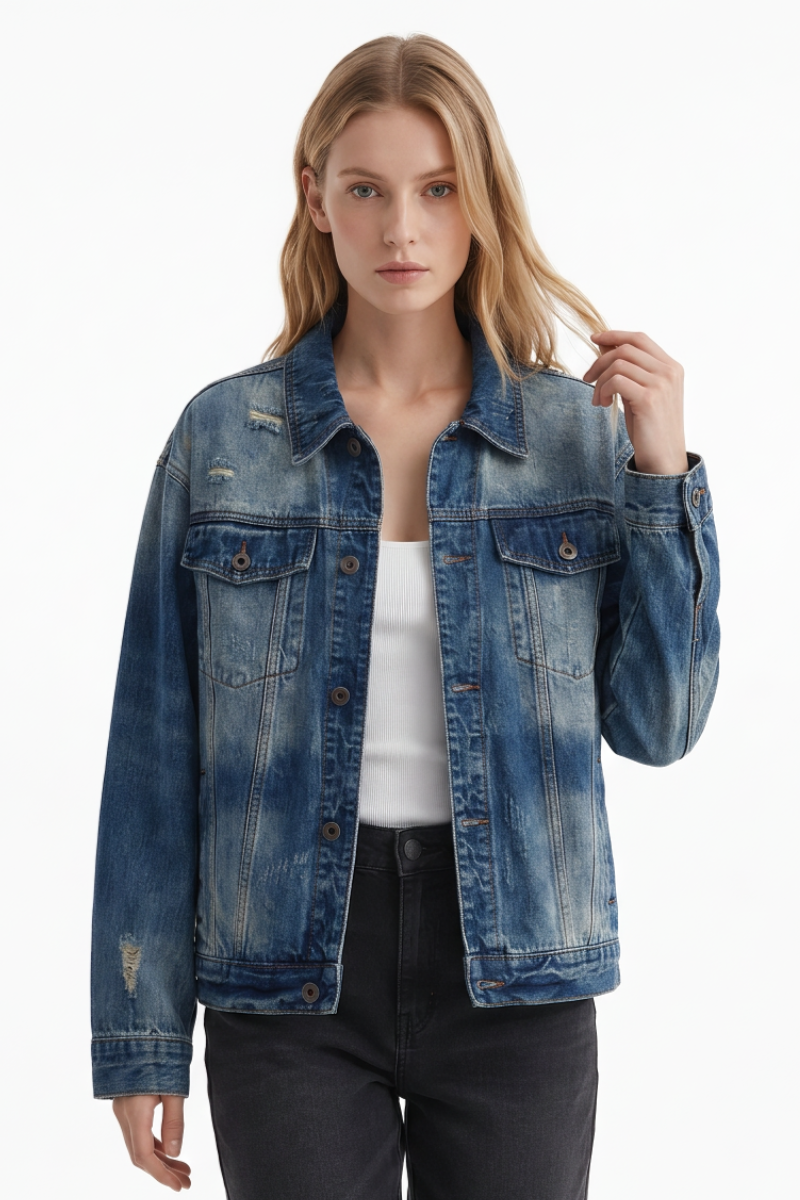 Women's Distressed Wash Denim Jacket