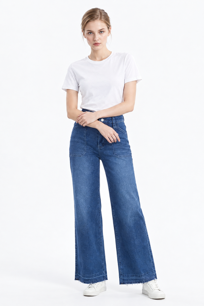 Women's Blue High Waist Wide Leg Jeans