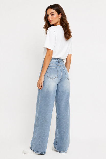 Women's High Waist Blue Stretch Wide Leg Jeans