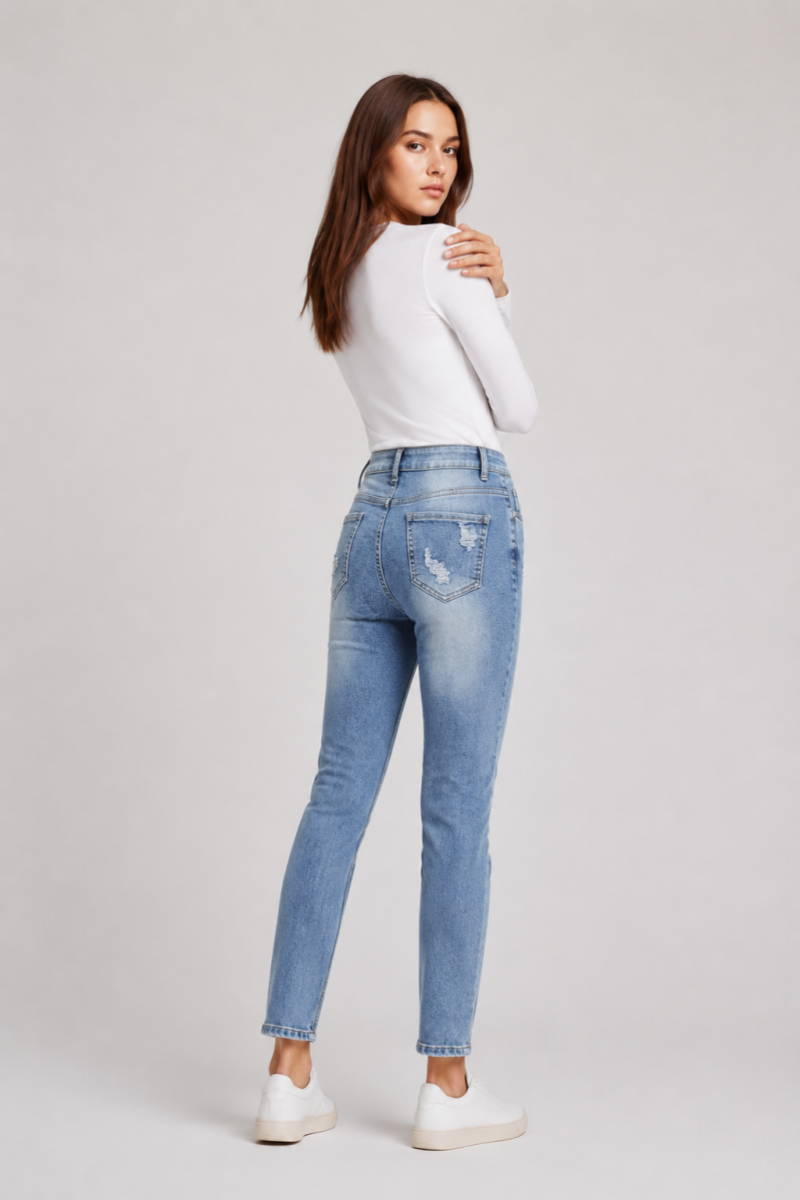Women's High Waist Button Stretch Skinny Jeans