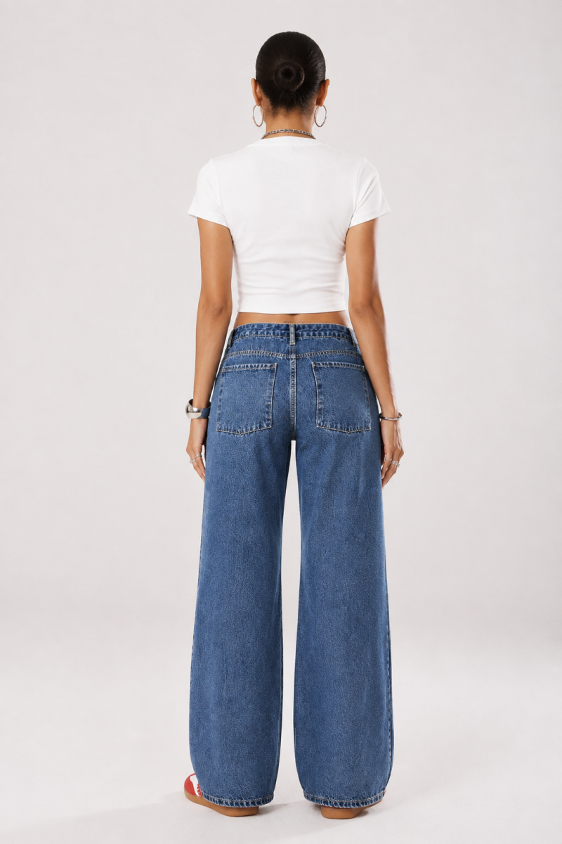 Women's high-waisted heavyweight loose wide-leg jeans