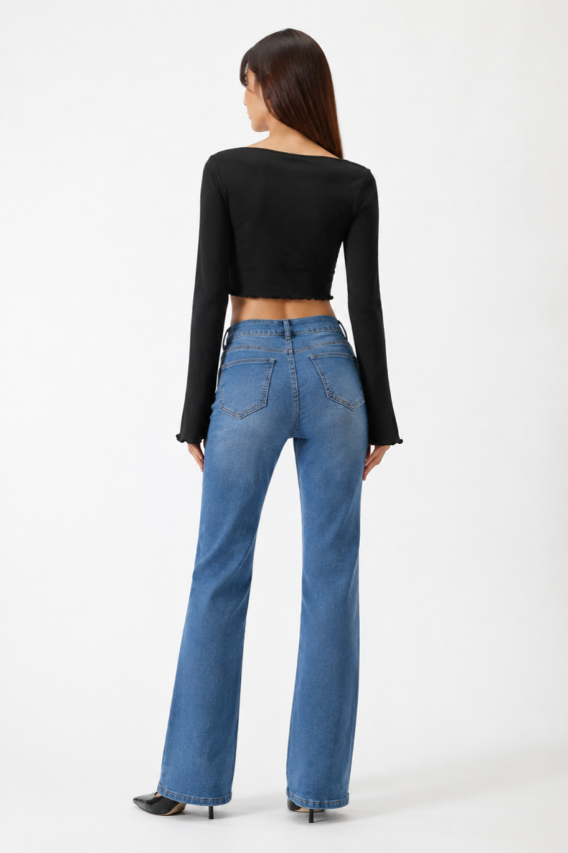 Women's blue stretch straight-leg jeans