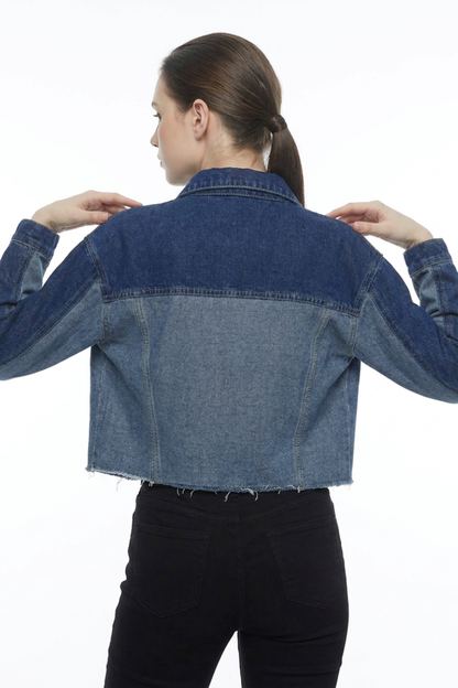 Women's Cropped Two-Tone Denim Jacket