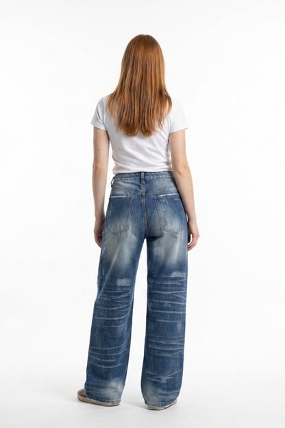 Women's Vintage Wash High Waist Straight Leg Jeans