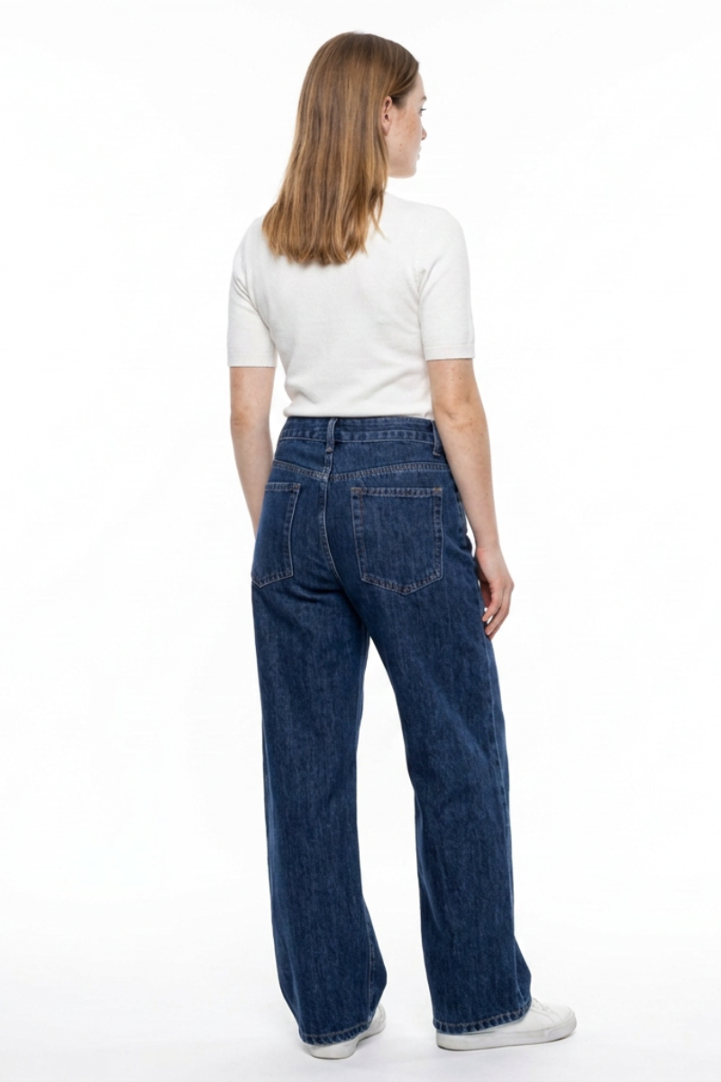 Women's Navy Blue Wash High Waist Straight Leg Jeans