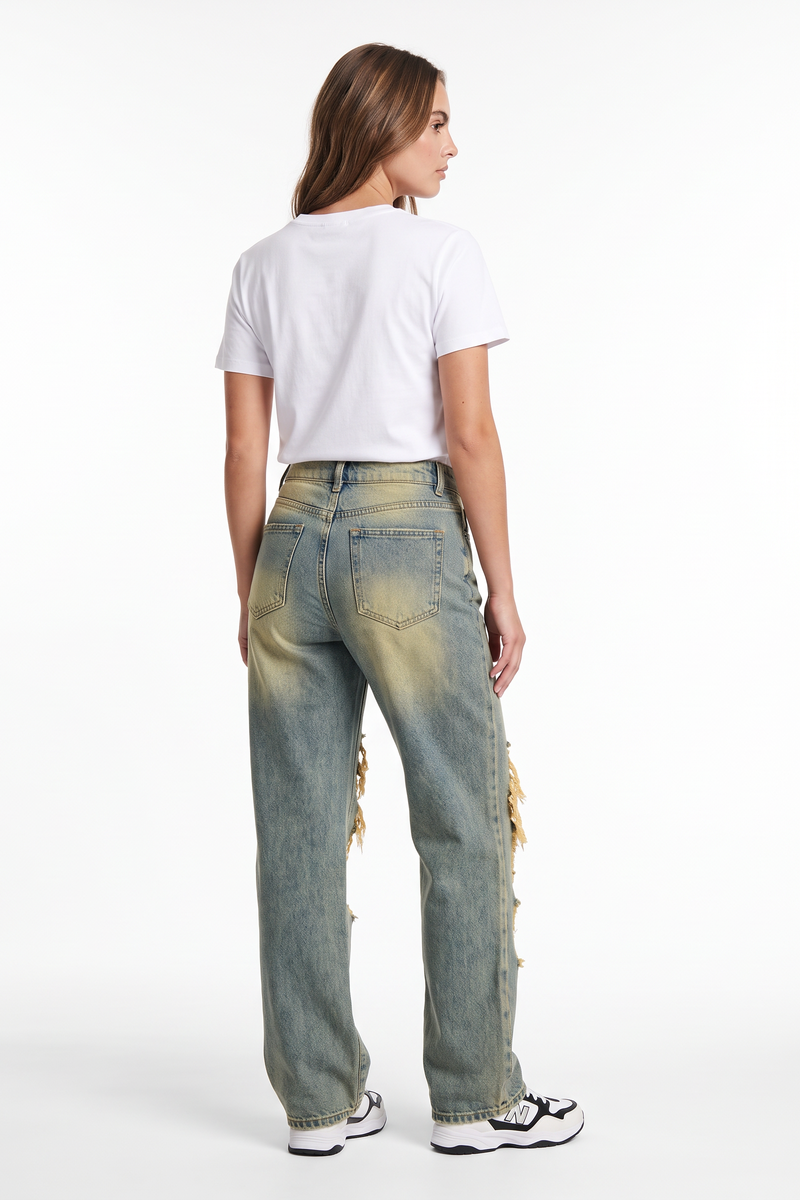 Women's High Waist Wide Leg Ripped Wide Leg Jeans