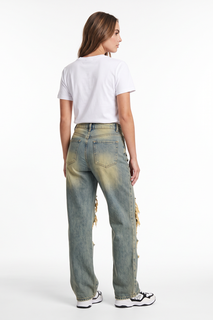 Women's High Waist Wide Leg Ripped Wide Leg Jeans