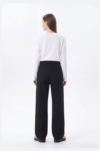 Women's High Waist Pure Black Wide Leg Jeans