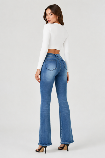 Women's High Waist Stretch Slim Flare Jeans