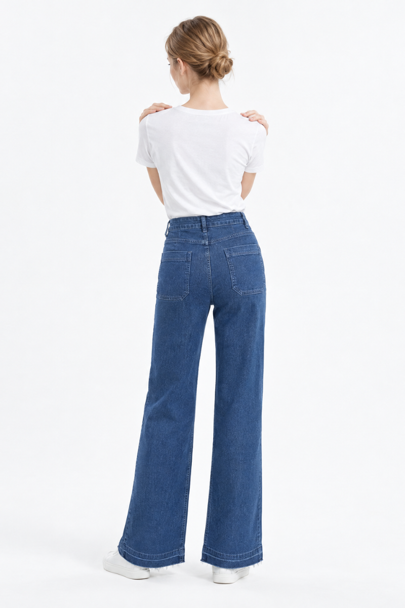 Women's Blue High Waist Wide Leg Jeans
