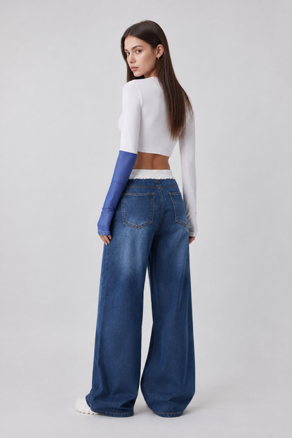 Women's Drawstring Waist Wide Leg Jeans