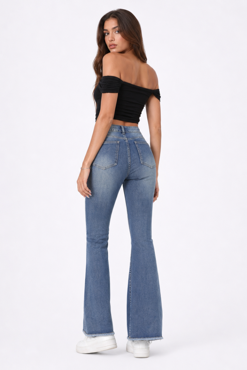 Women's High Waist Stretch Flare Jeans with Attached Belt