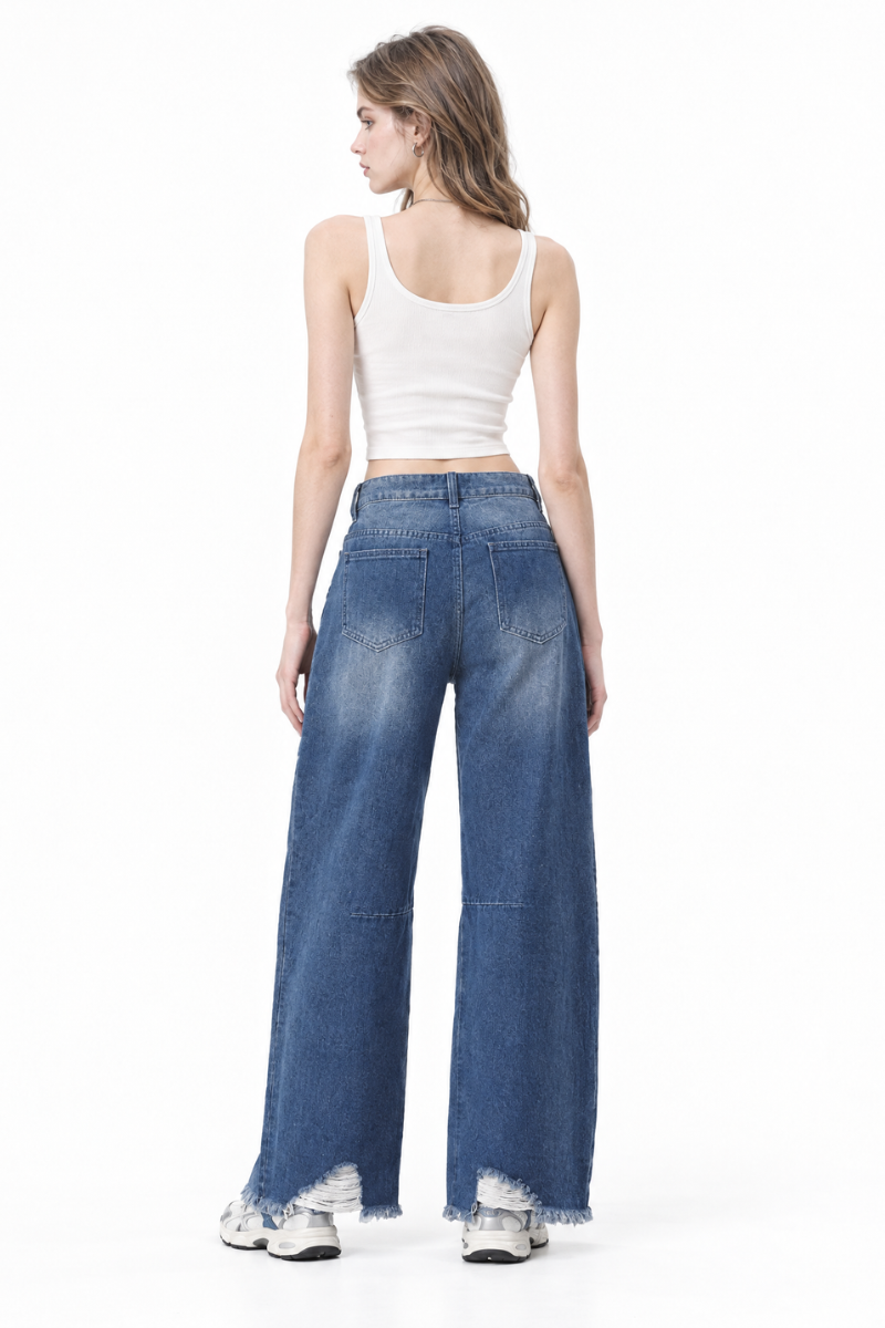 Women's High Waist Distressed Wide Leg Jeans