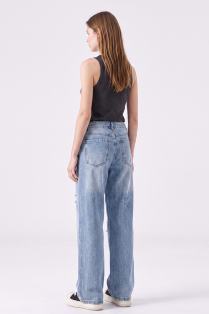 Women's High Waist Ripped Wide Leg Jeans