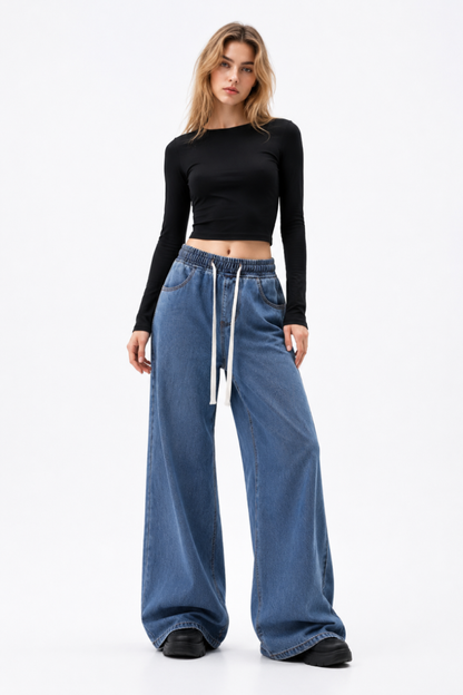 Women's Drawstring Waist Wide Leg Jeans