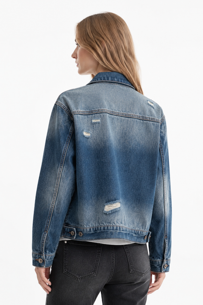 Women's Distressed Wash Denim Jacket