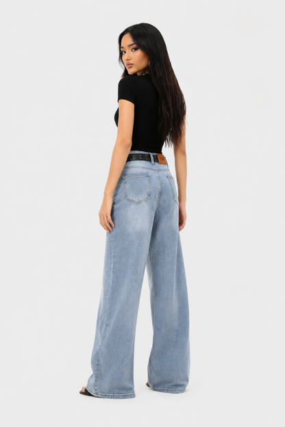 Women's high-waisted loose wide-leg jeans