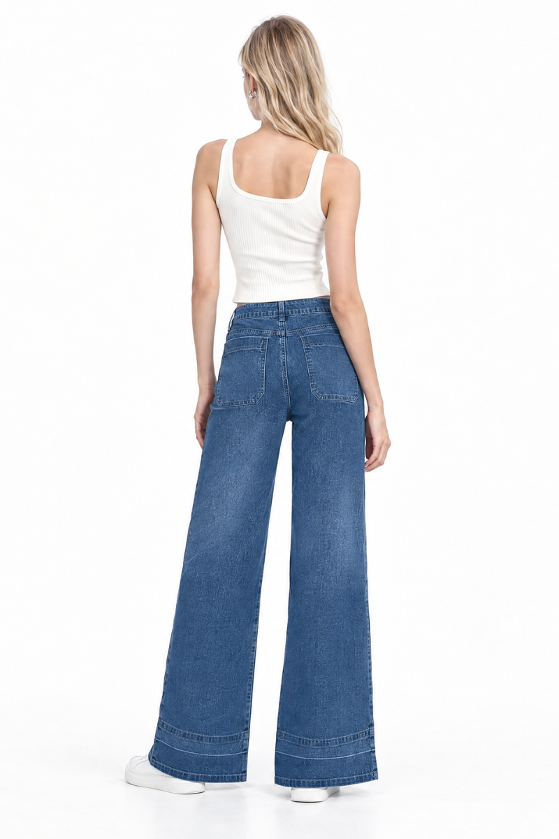 Women's High Waist Patchwork Wide Leg Jeans