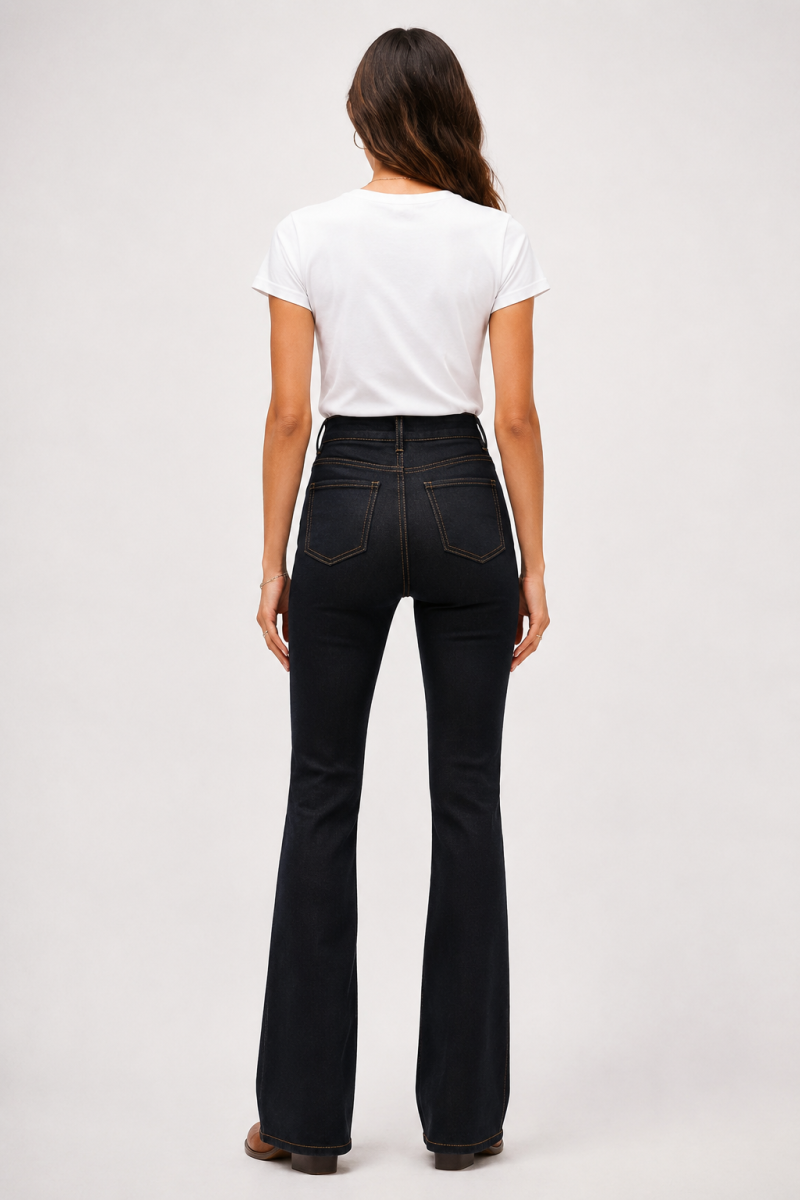 Women's High Waist Double Button Flare Jeans