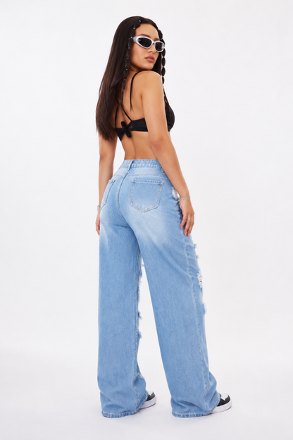 Women's High Waist Baggy Distressed Jeans
