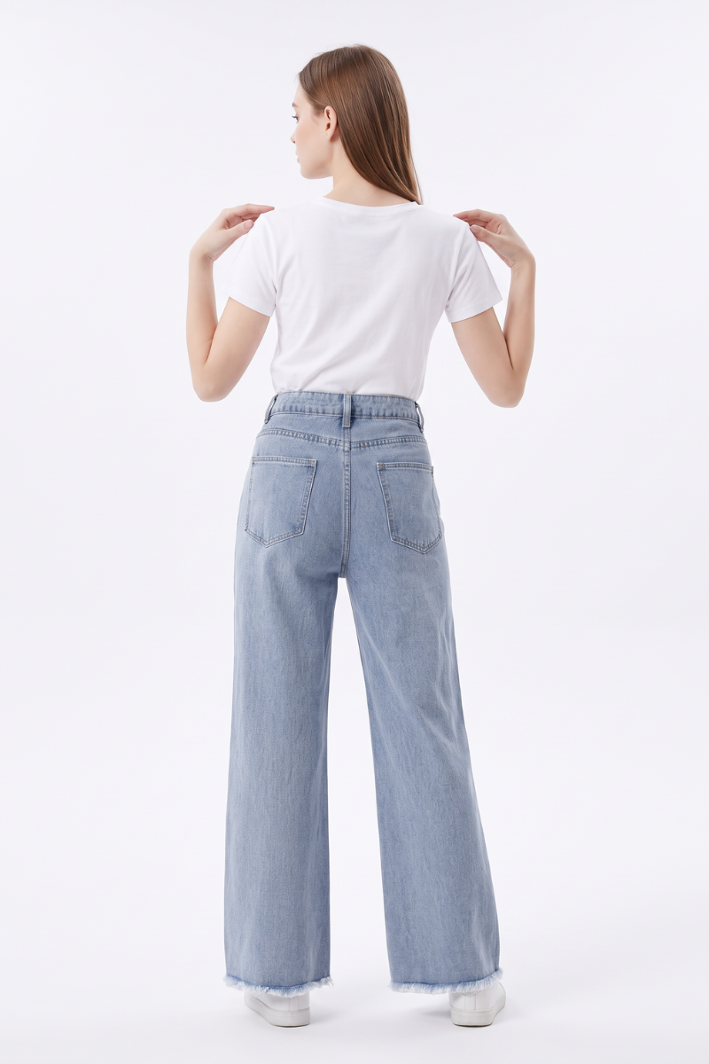 Women's High Waist Distressed Wide Leg Jeans