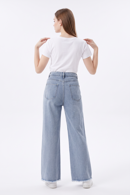 Women's High Waist Distressed Wide Leg Jeans