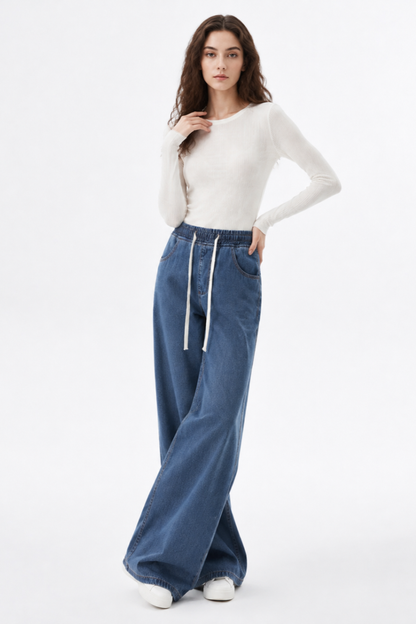Women's Drawstring Waist Wide Leg Jeans