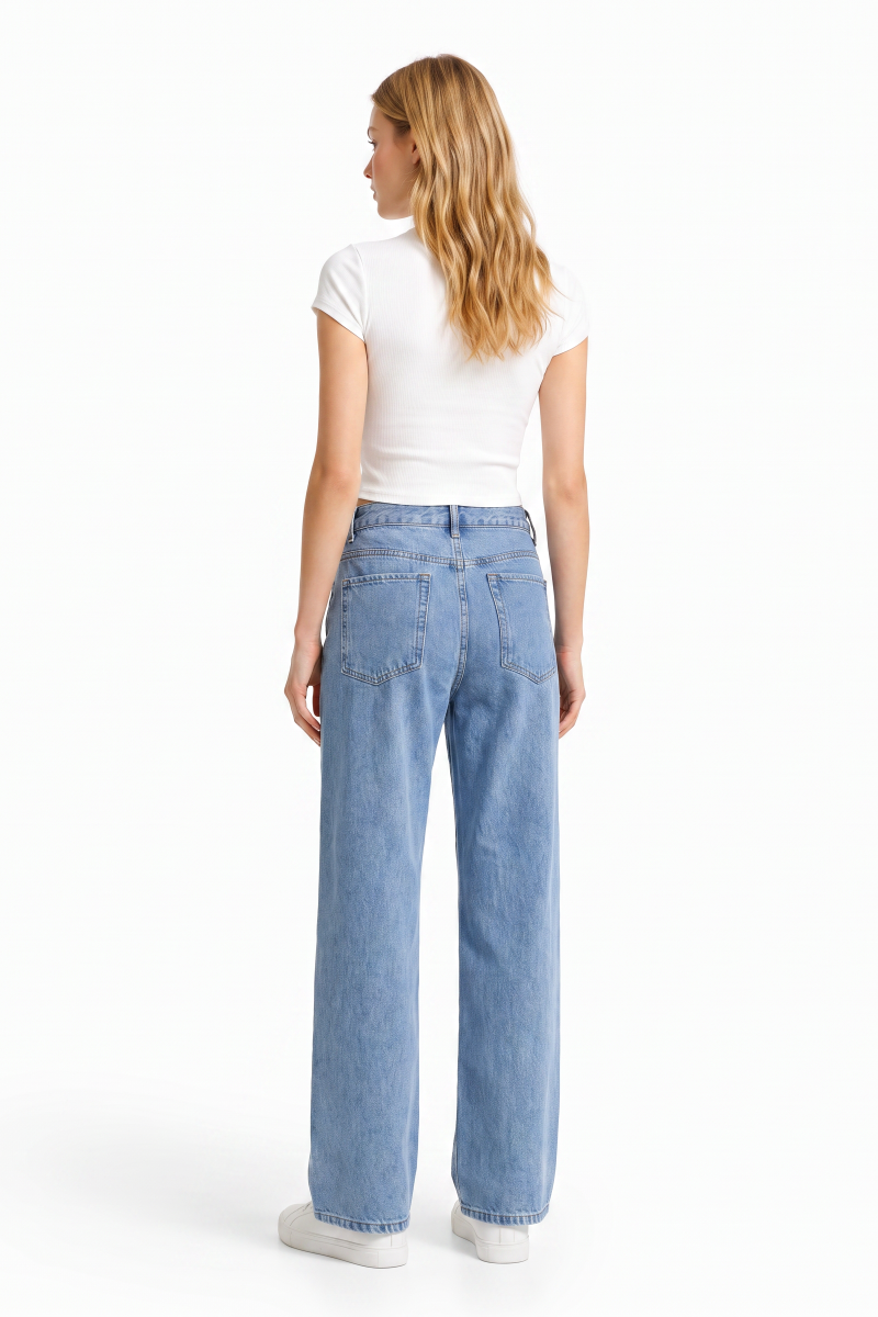 Women's High Waist Washed Straight Leg Jeans