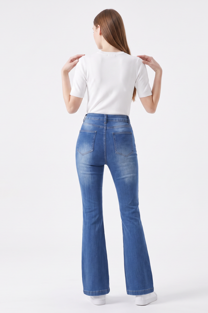 Women's High Waist Ripped Distressed Stretch Flare Jeans