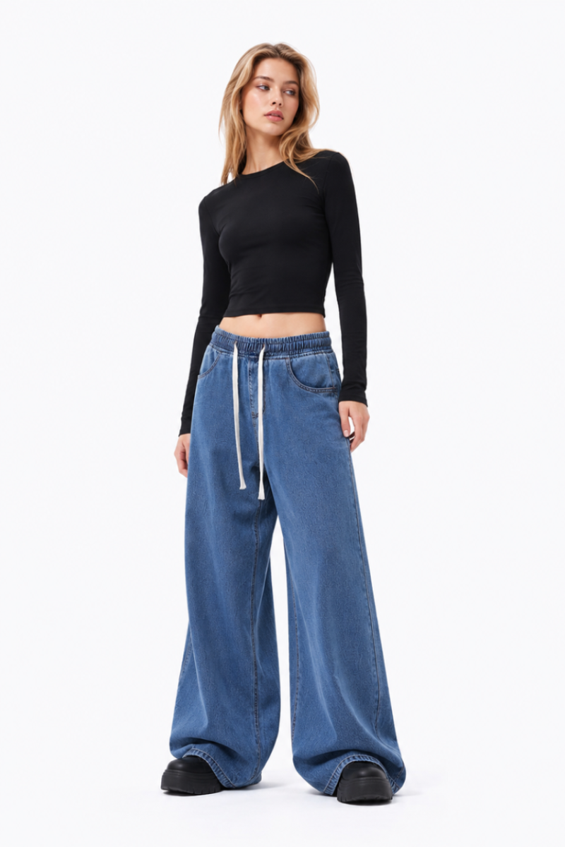 Women's Drawstring Waist Wide Leg Jeans
